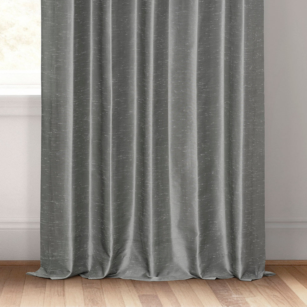 Storm Grey French Pleat Vintage Textured Faux Dupioni Silk Blackout Curtain