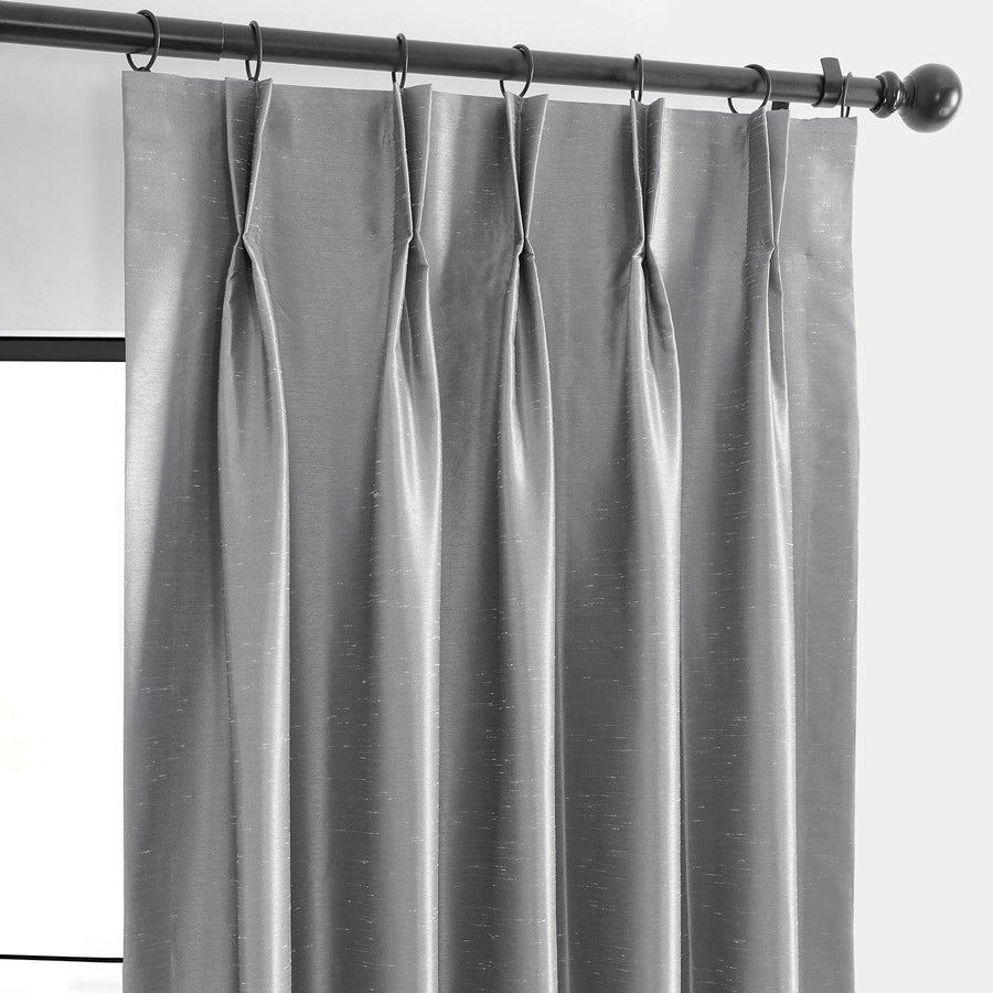 Storm Grey French Pleat Vintage Textured Faux Dupioni Silk Blackout Curtain - HalfPriceDrapes.com