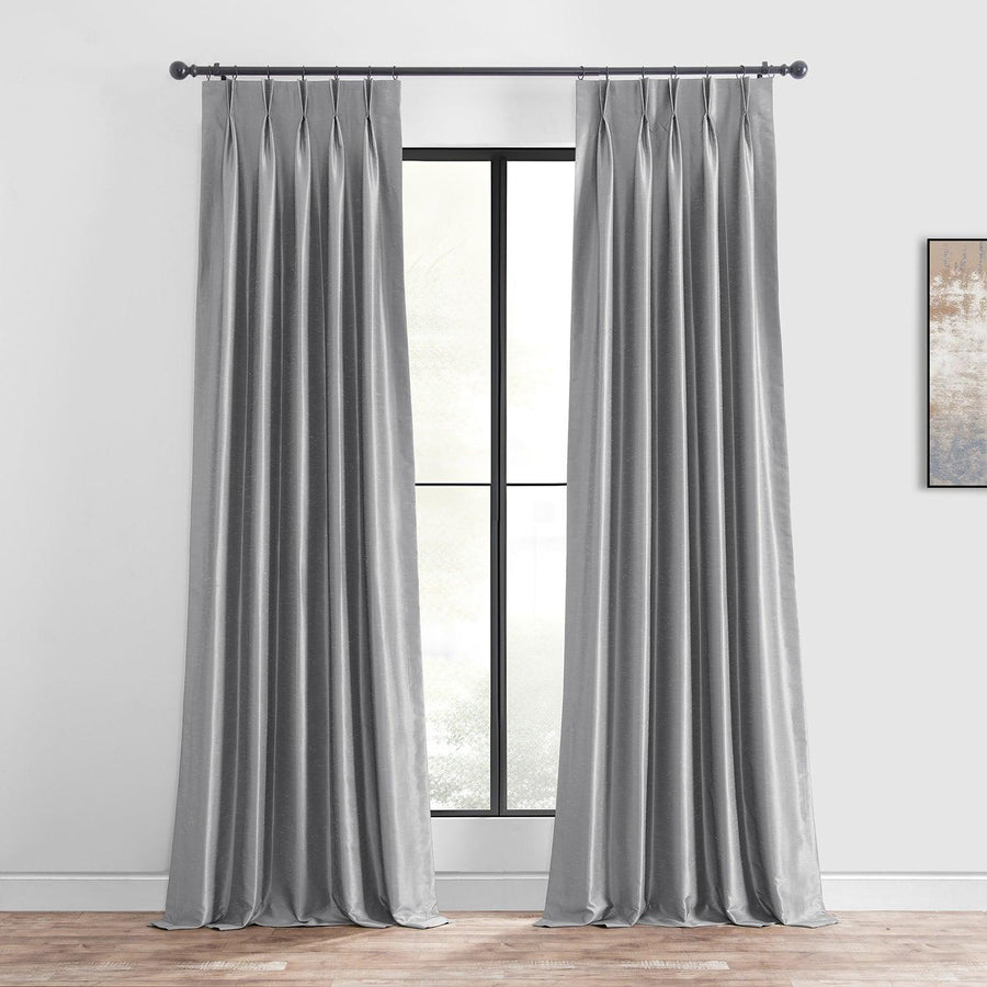 Storm Grey French Pleat Vintage Textured Faux Dupioni Silk Blackout Curtain - HalfPriceDrapes.com