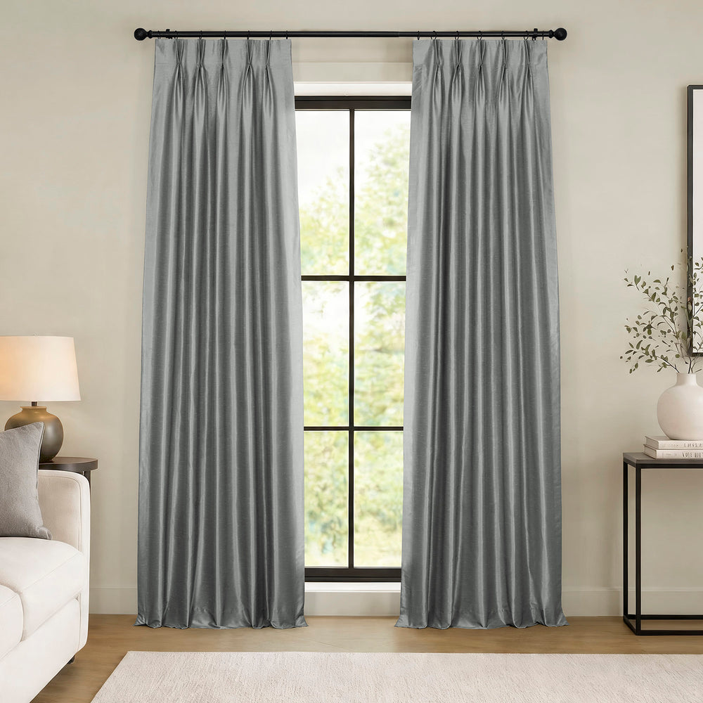 Storm Grey Pinch Pleat Vintage Textured Faux Dupioni Silk Blackout Curtain