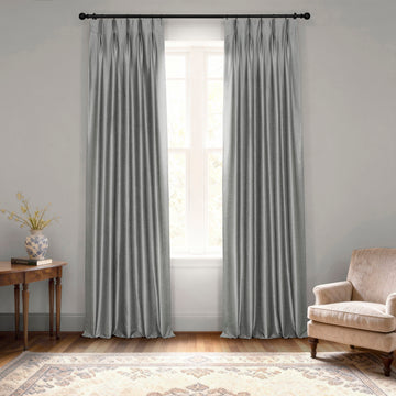 Storm Grey French Pleat Vintage Textured Faux Dupioni Silk Blackout Curtain