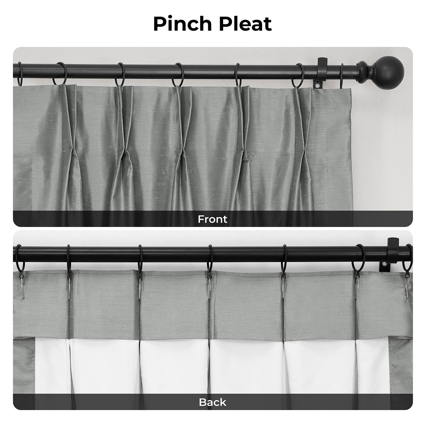 Storm Grey Pinch Pleat Vintage Textured Faux Dupioni Silk Blackout Curtain