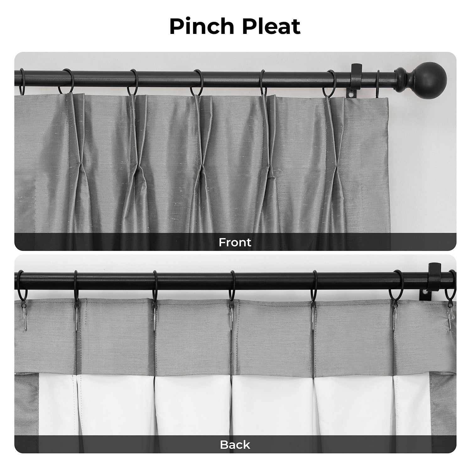 Storm Grey Pinch Pleat Vintage Textured Faux Dupioni Silk Blackout Curtain