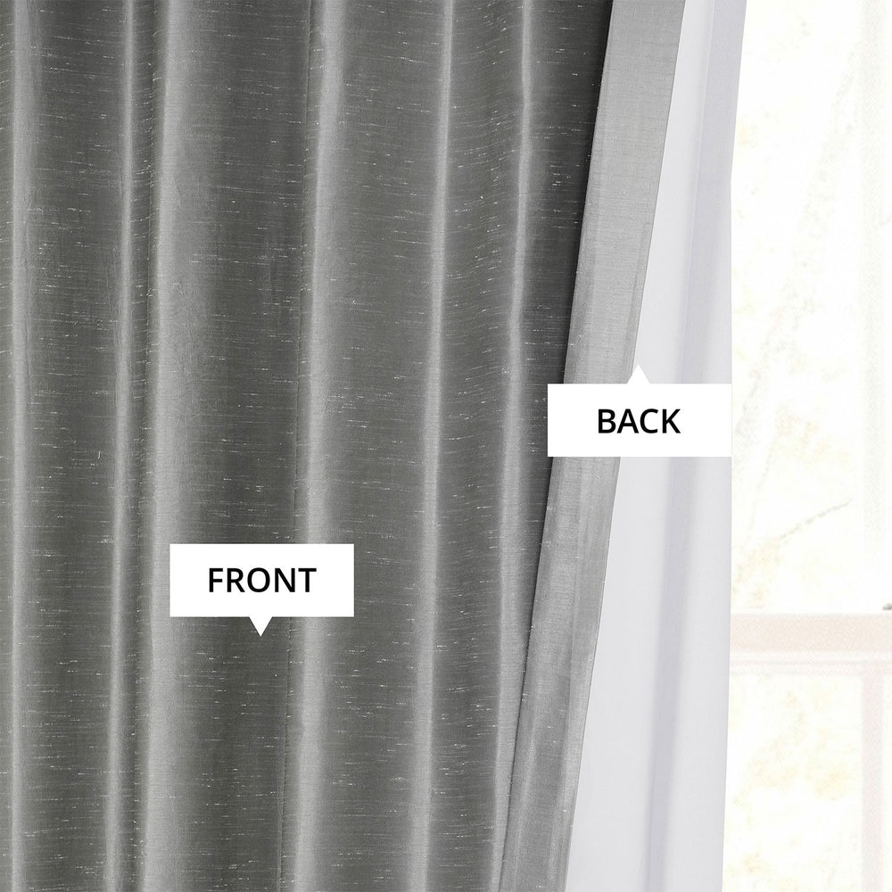 Storm Grey French Pleat Vintage Textured Faux Dupioni Silk Blackout Curtain