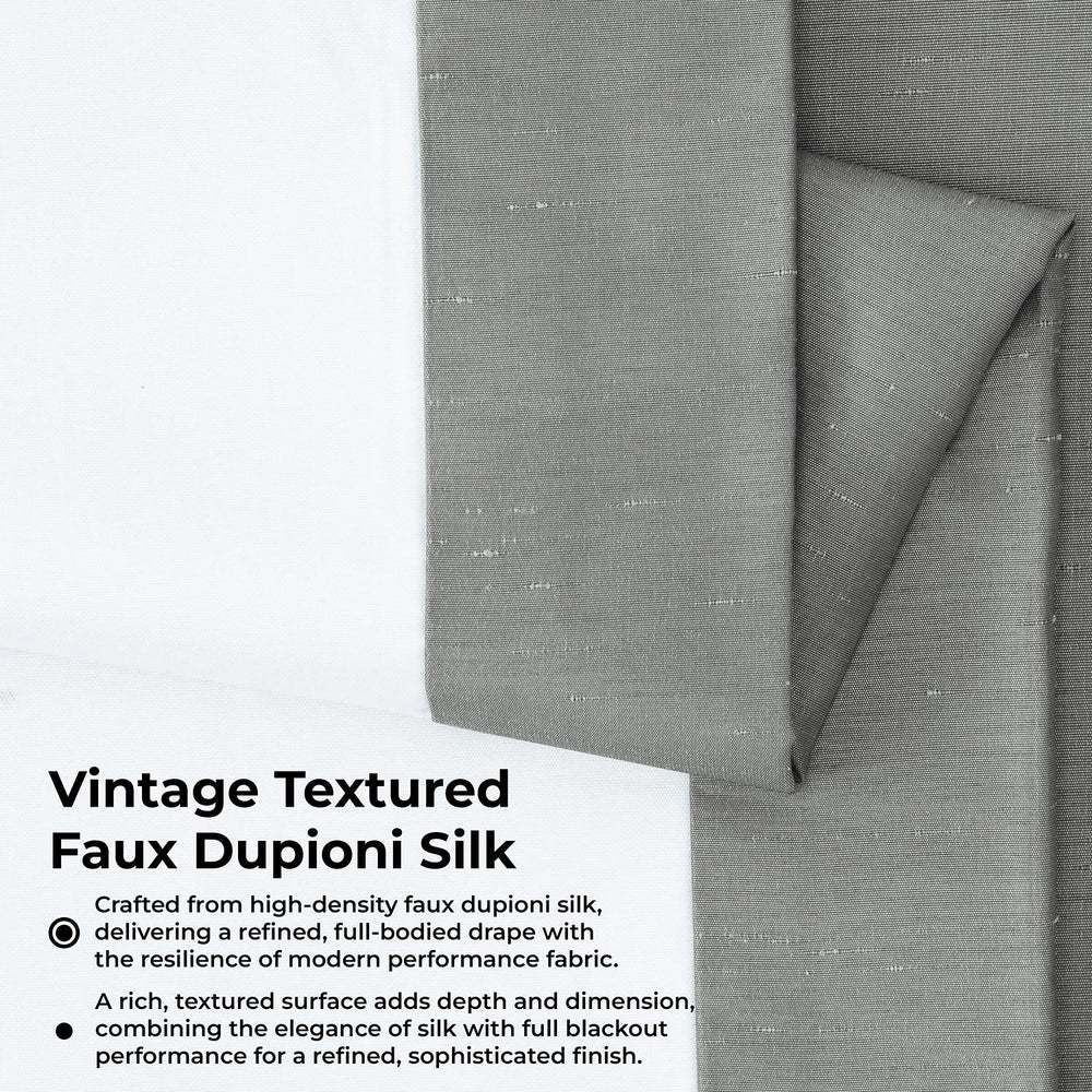 Storm Grey Pinch Pleat Vintage Textured Faux Dupioni Silk Blackout Curtain