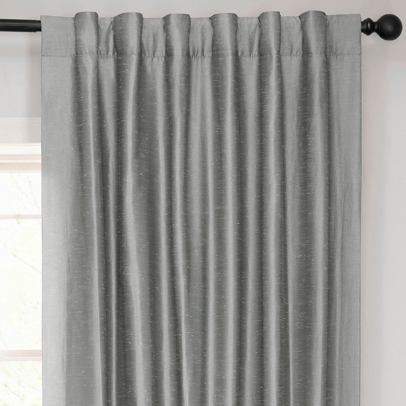 Storm Grey Vintage Textured Faux Dupioni Silk Blackout Curtain