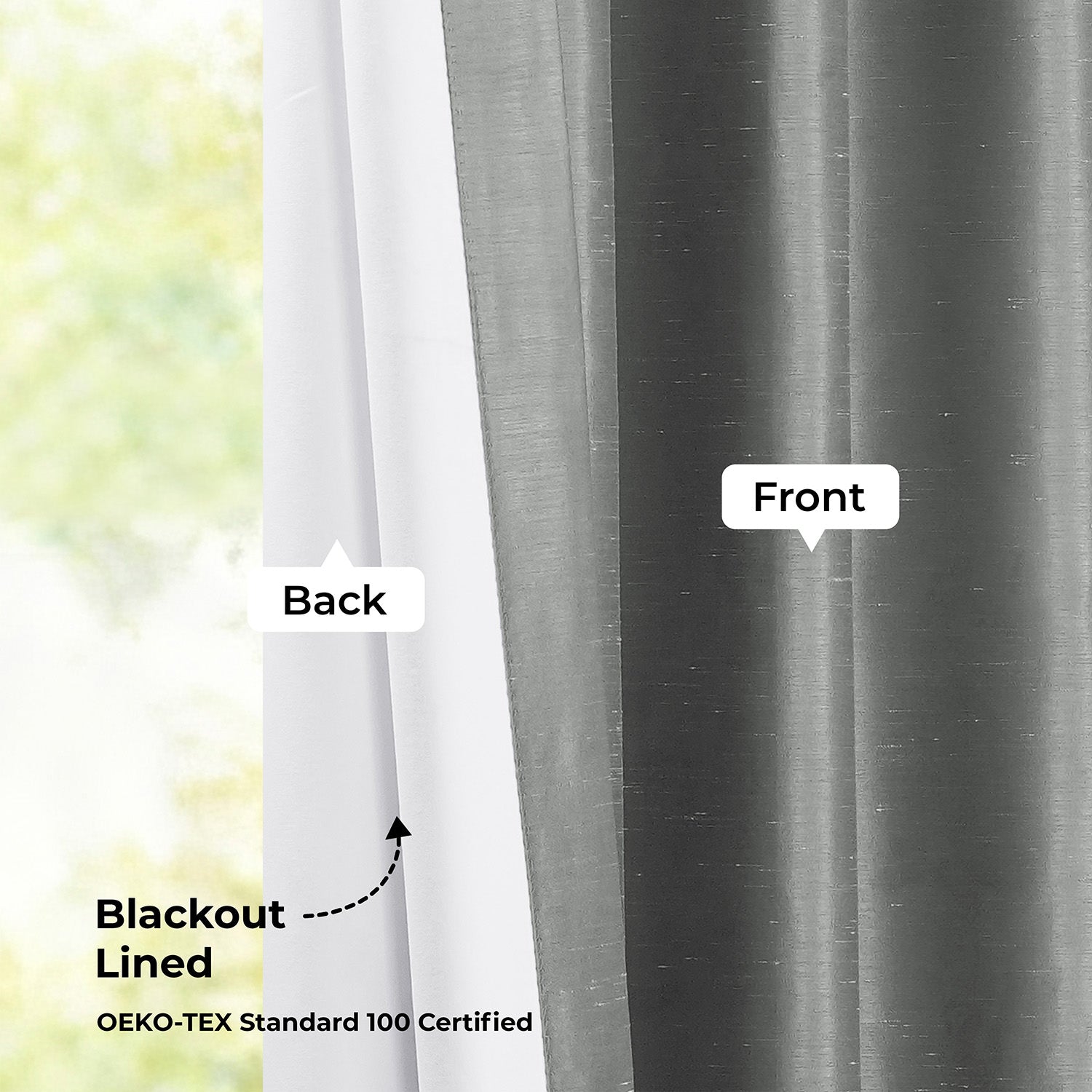 Storm Grey Vintage Textured Faux Dupioni Silk Blackout Curtain