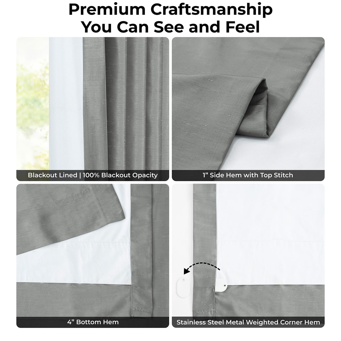 Storm Grey Vintage Textured Faux Dupioni Silk Blackout Curtain