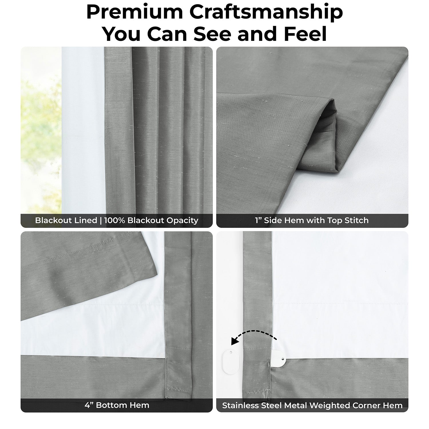 Storm Grey Vintage Textured Faux Dupioni Silk Blackout Curtain