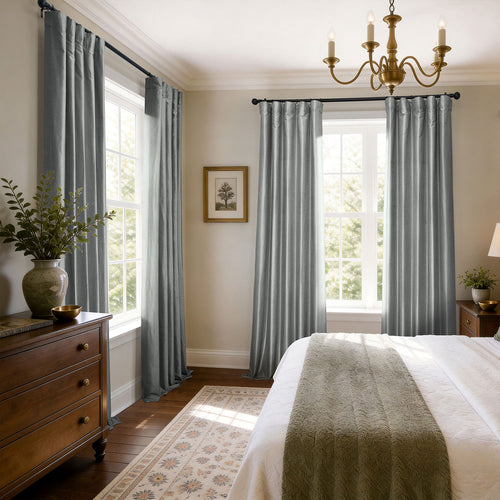 Storm Grey Vintage Textured Faux Dupioni Silk Blackout Curtain