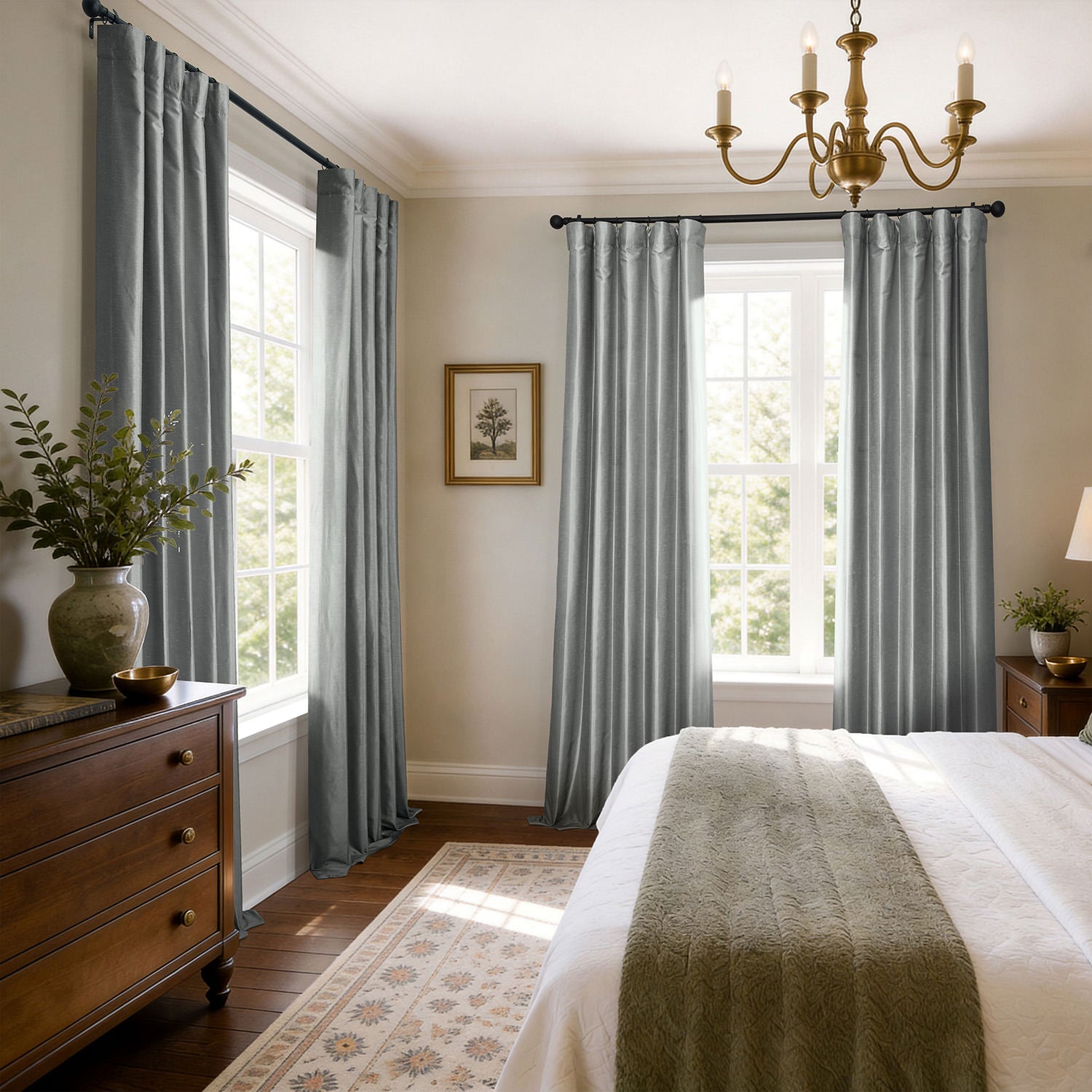 Storm Grey Vintage Textured Faux Dupioni Silk Blackout Curtain
