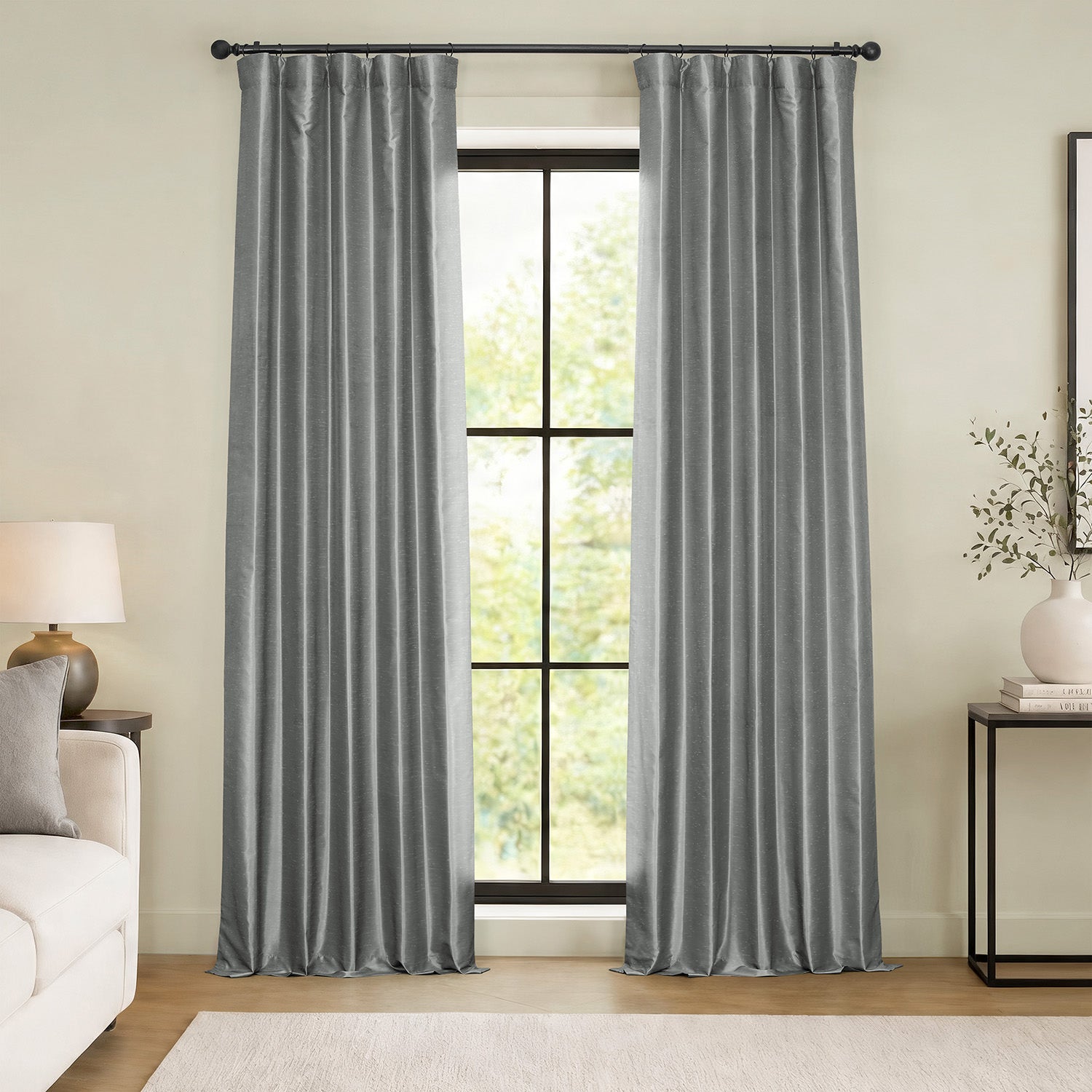 Storm Grey Vintage Textured Faux Dupioni Silk Blackout Curtain