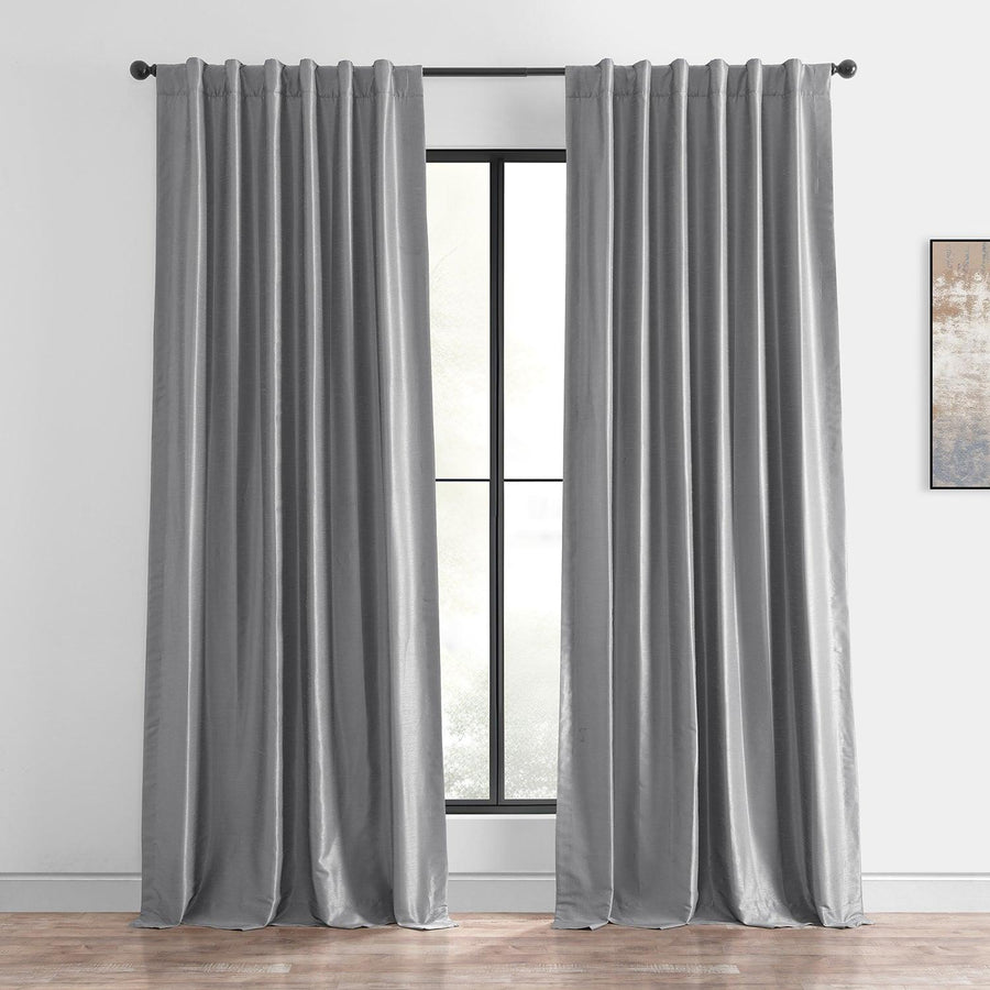 Storm Grey Vintage Textured Faux Dupioni Silk Blackout Curtain - HalfPriceDrapes.com