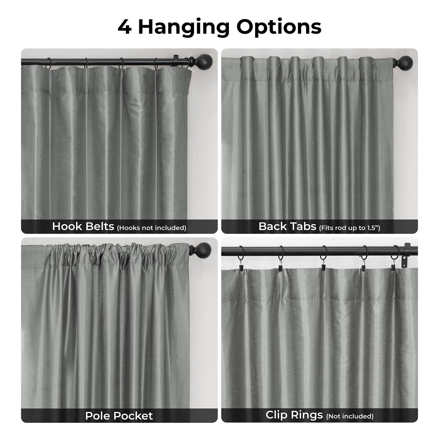 Storm Grey Vintage Textured Faux Dupioni Silk Blackout Curtain