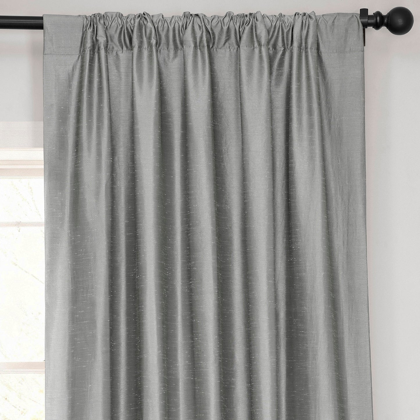 Storm Grey Vintage Textured Faux Dupioni Silk Blackout Curtain