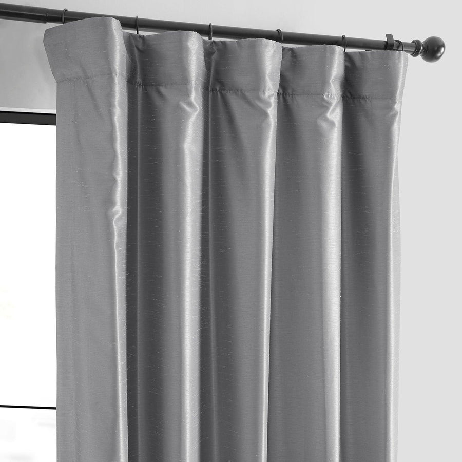 Storm Grey Vintage Textured Faux Dupioni Silk Blackout Curtain - HalfPriceDrapes.com