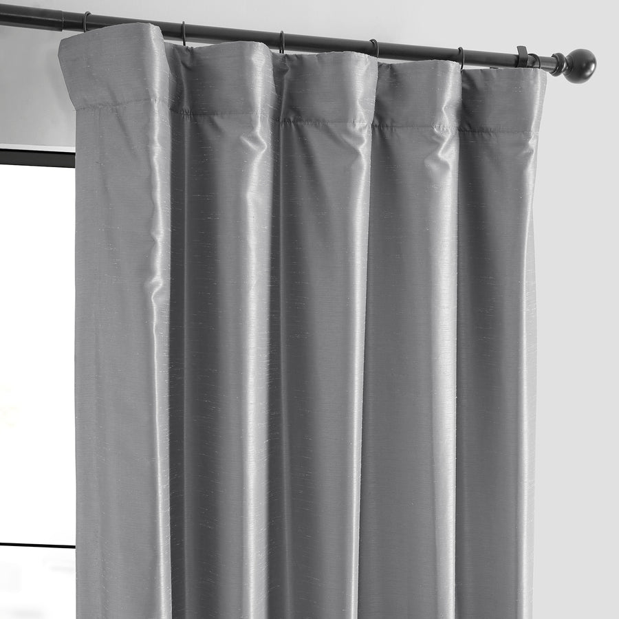 Storm Grey Vintage Textured Faux Dupioni Silk Blackout Curtain