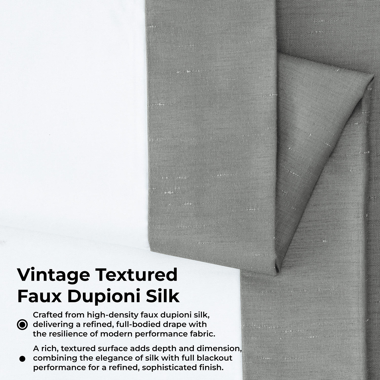 Storm Grey Vintage Textured Faux Dupioni Silk Blackout Curtain