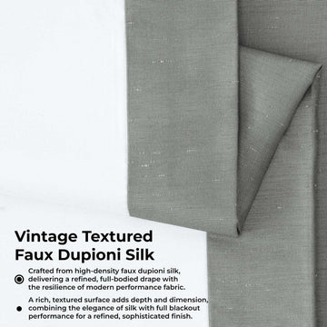Storm Grey Vintage Textured Faux Dupioni Silk Blackout Curtain