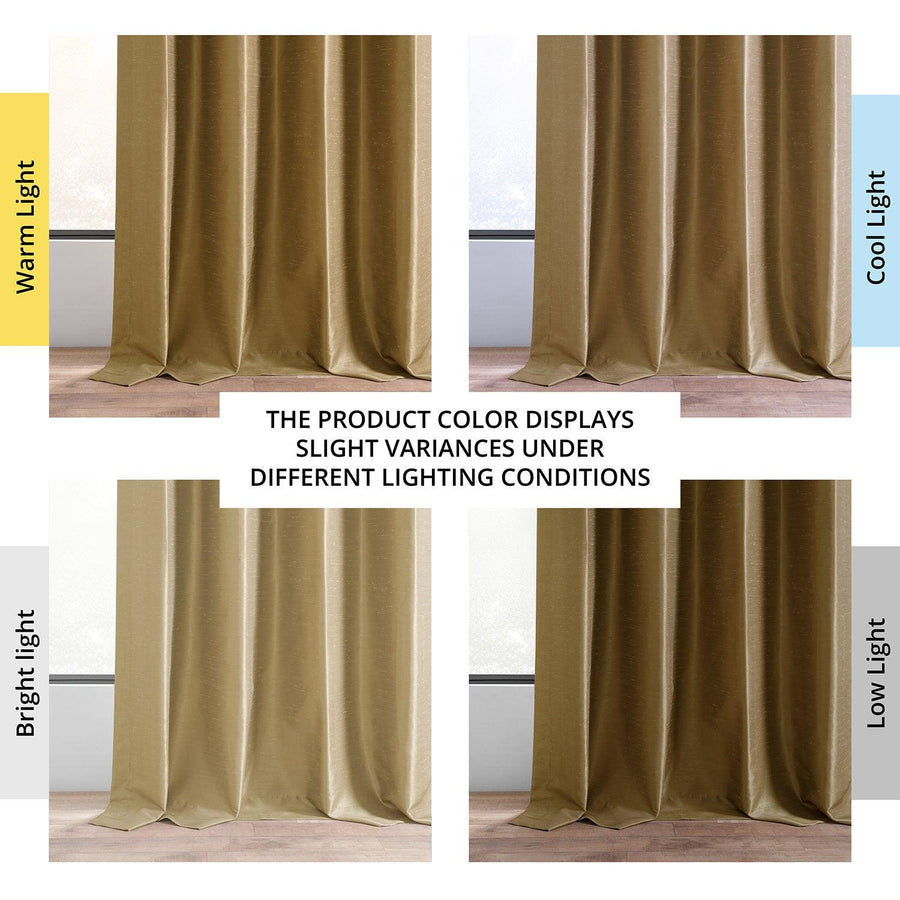 Flax Gold Grommet Vintage Textured Faux Dupioni Silk Blackout Curtain - HalfPriceDrapes.com