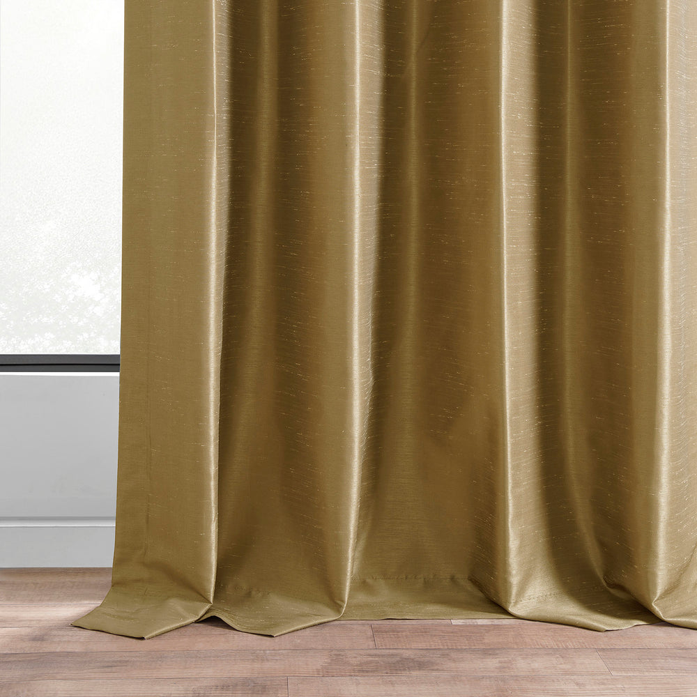 Flax Gold Vintage Textured Faux Dupioni Silk Custom Curtain