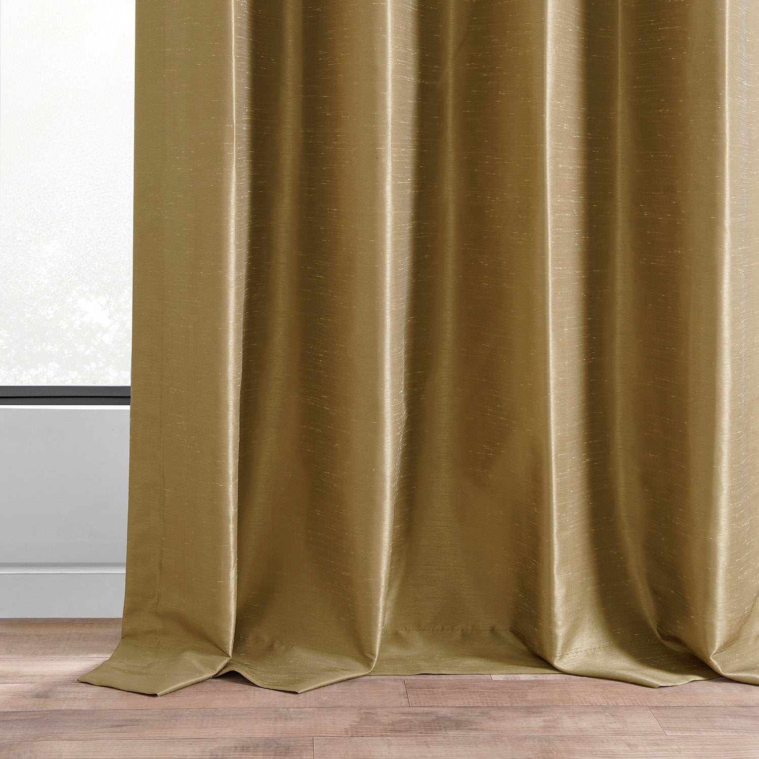 Flax Gold Vintage Textured Faux Dupioni Silk Custom Curtain