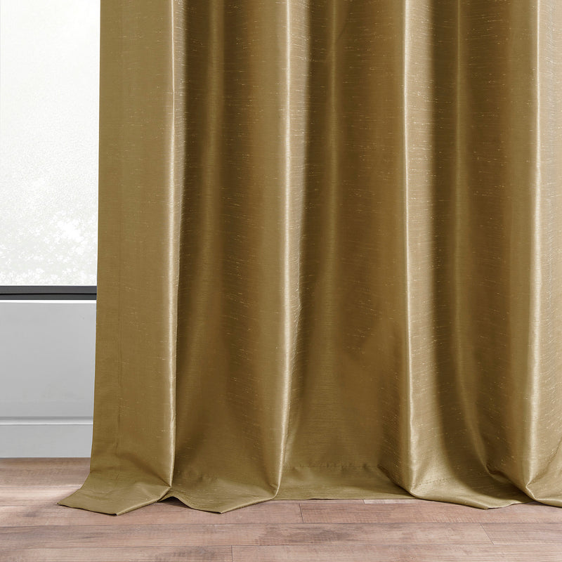 Flax Gold Vintage Textured Faux Dupioni Silk Custom Curtain
