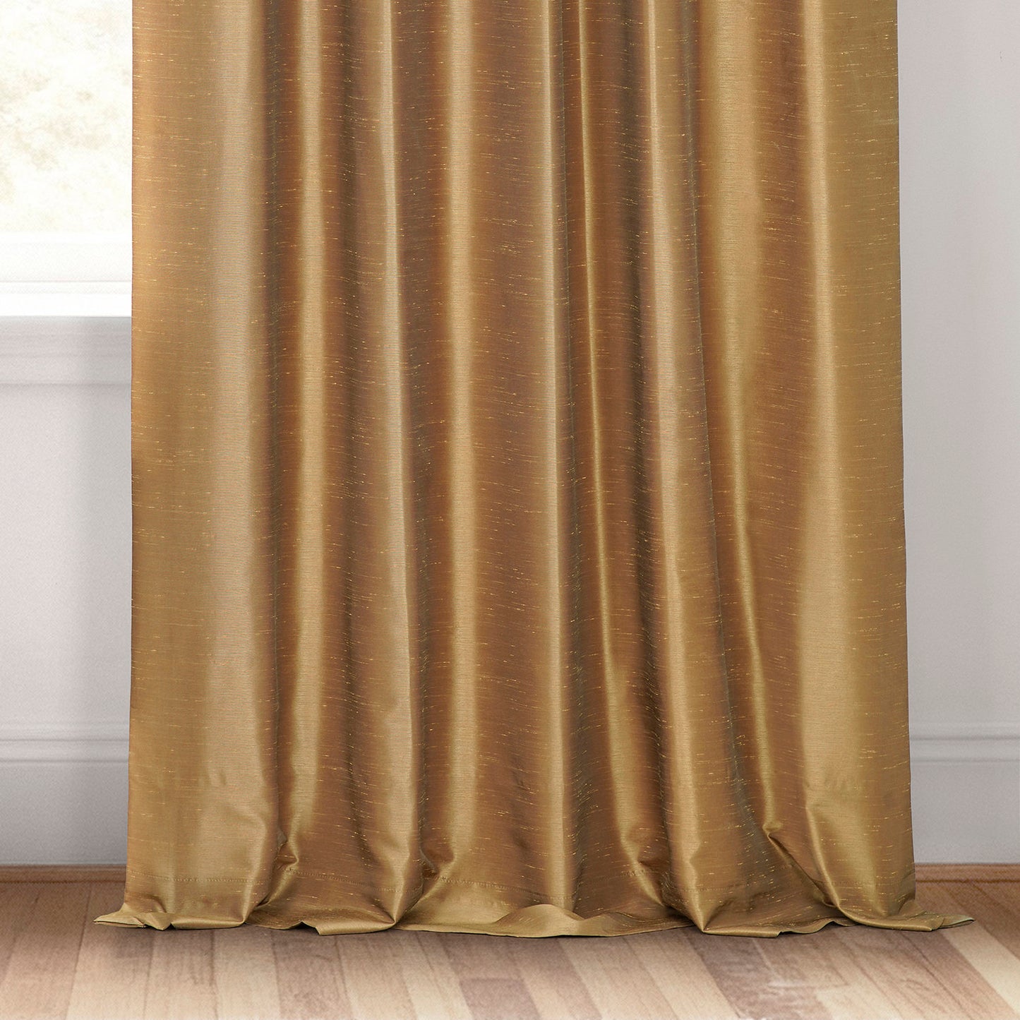 Flax Gold Vintage Textured Faux Dupioni Silk Blackout Curtain
