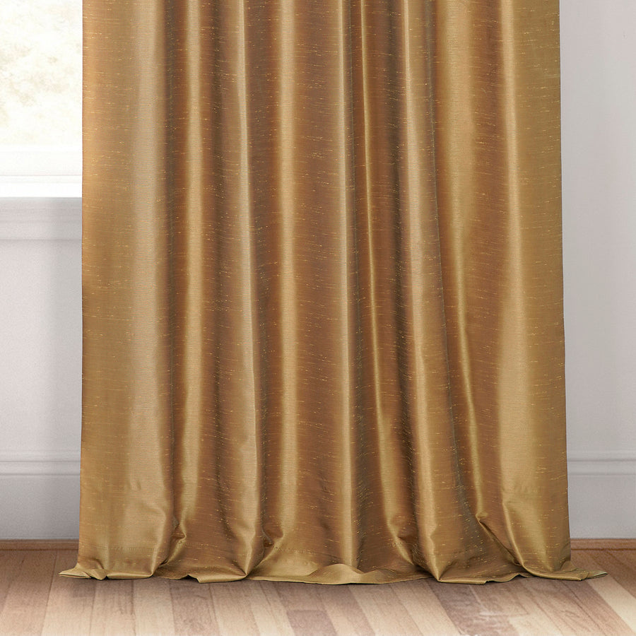 Flax Gold Vintage Textured Faux Dupioni Silk Blackout Curtain