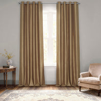 Flax Gold Grommet Vintage Textured Faux Dupioni Silk Blackout Curtain