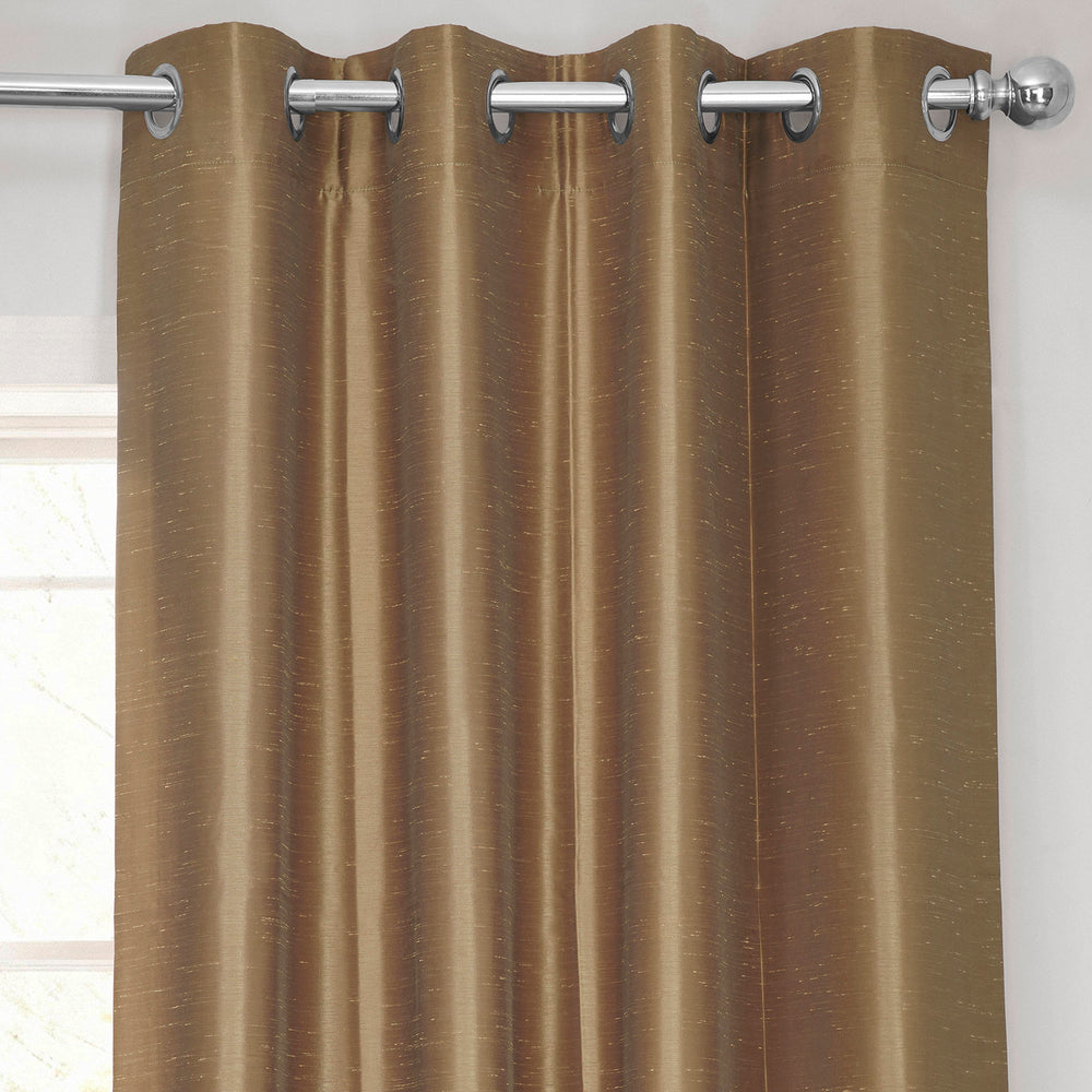Flax Gold Grommet Vintage Textured Faux Dupioni Silk Blackout Curtain