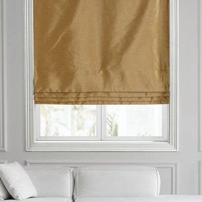 Flax Gold Vintage Textured Faux Dupioni Silk Roman Shade