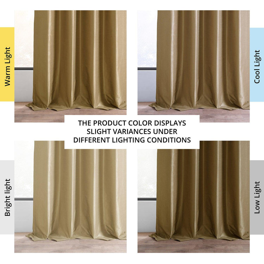 Flax Gold Ruched Vintage Textured Faux Dupioni Silk Curtain - HalfPriceDrapes.com