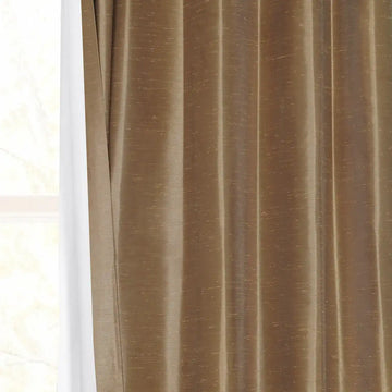 Flax Gold Ruched Vintage Textured Faux Dupioni Silk Room Darkening Curtain