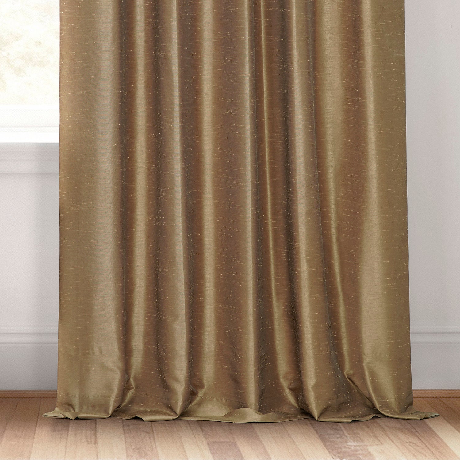 Flax Gold Ruched Vintage Textured Faux Dupioni Silk Curtain