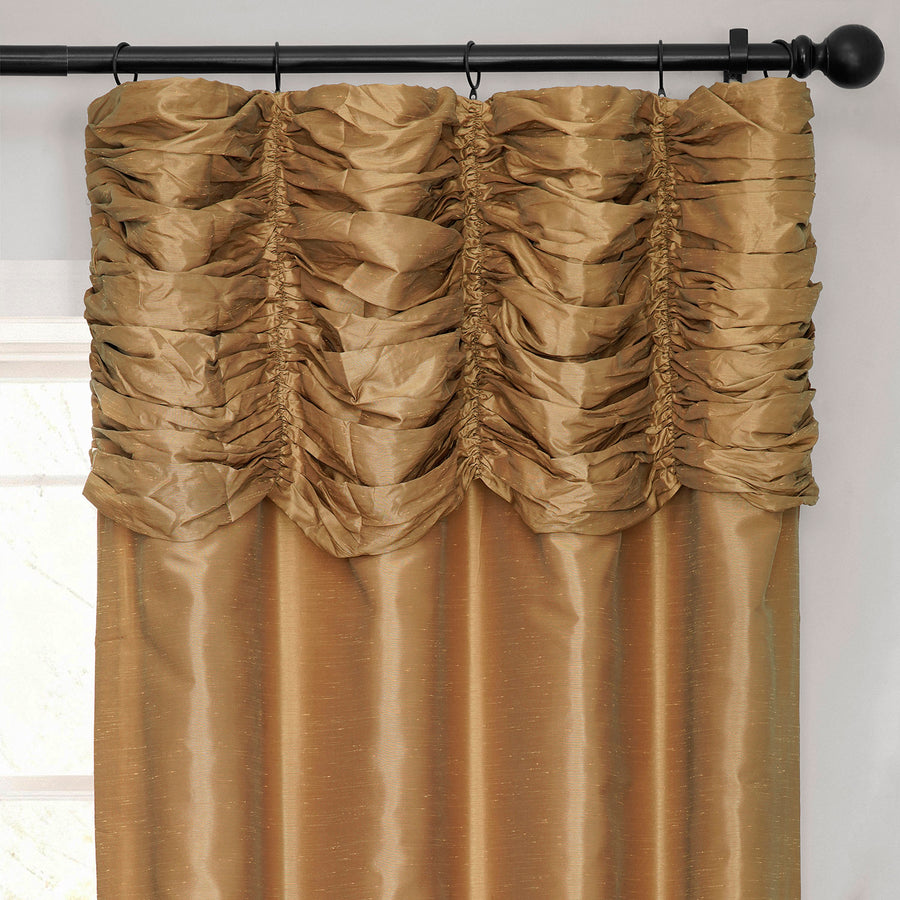 Flax Gold Ruched Vintage Textured Faux Dupioni Silk Curtain