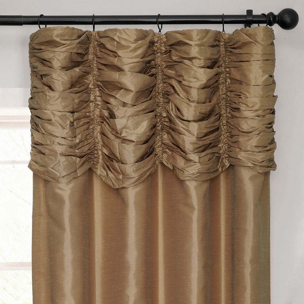 Flax Gold Ruched Vintage Textured Faux Dupioni Silk Curtain