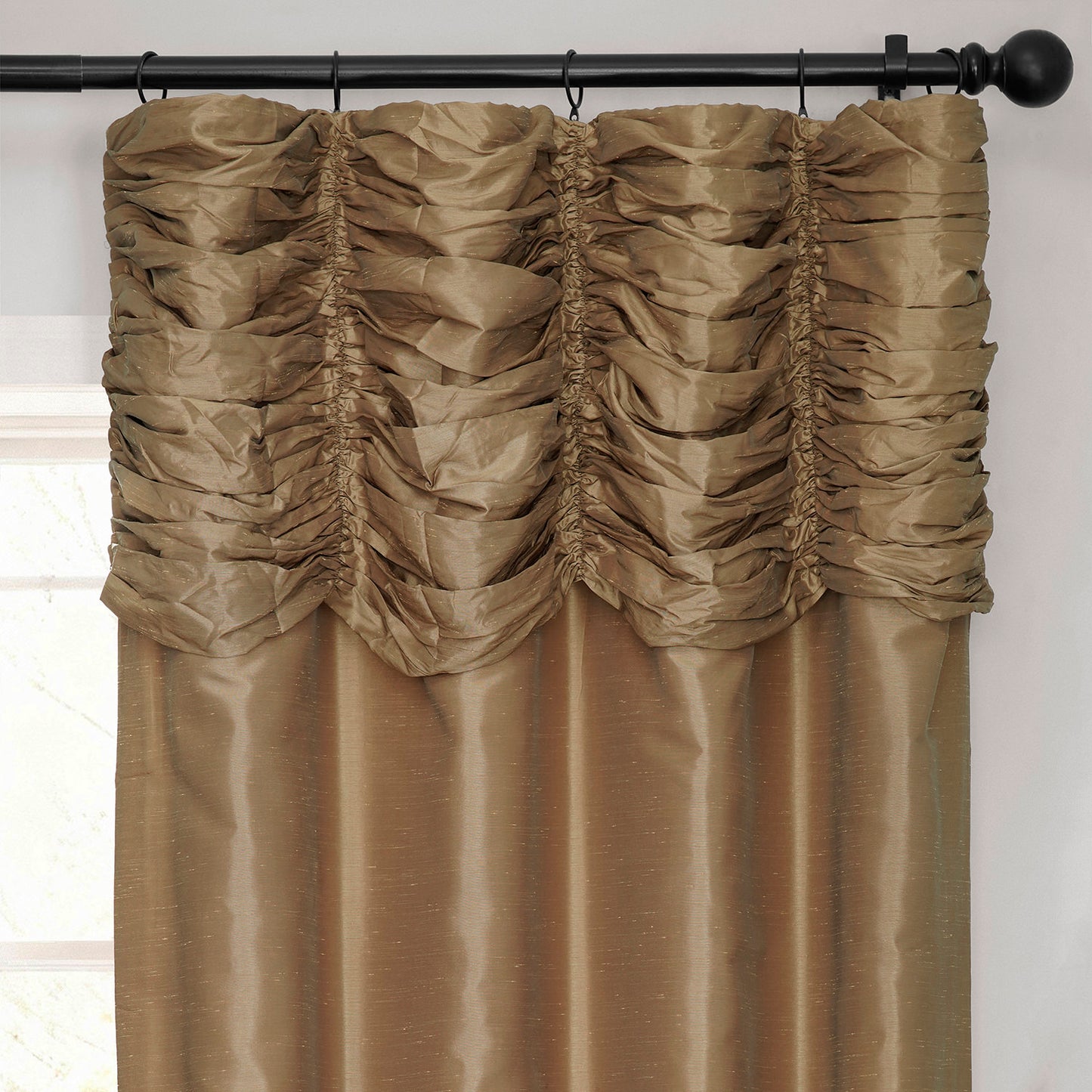 Flax Gold Ruched Vintage Textured Faux Dupioni Silk Curtain
