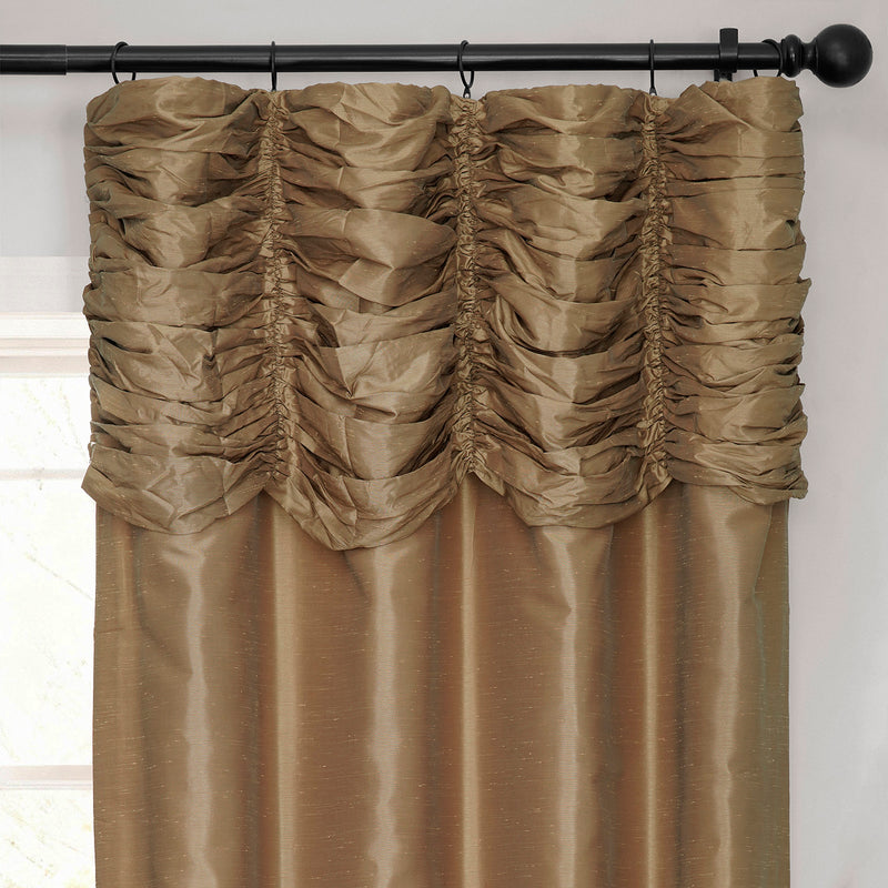 Flax Gold Ruched Vintage Textured Faux Dupioni Silk Curtain