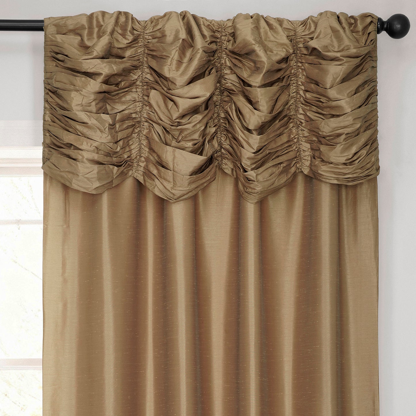 Flax Gold Ruched Vintage Textured Faux Dupioni Silk Curtain
