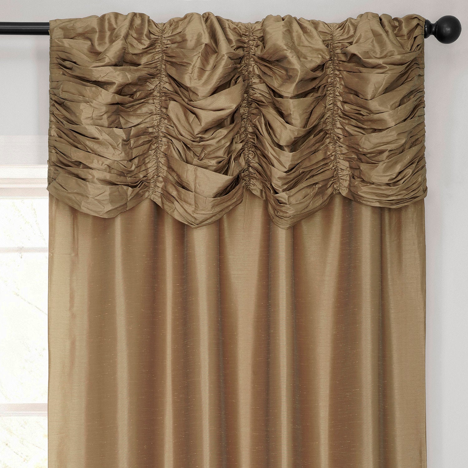 Flax Gold Ruched Vintage Textured Faux Dupioni Silk Curtain