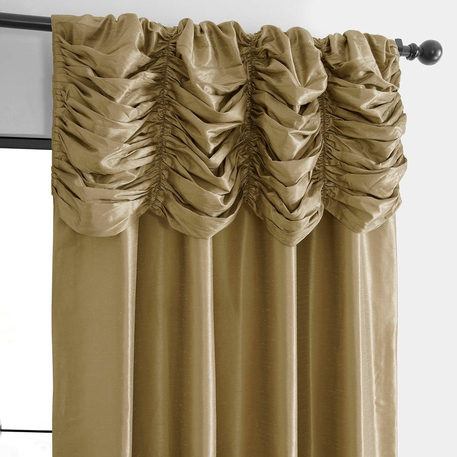 Flax Gold Ruched Vintage Textured Faux Dupioni Silk Curtain - HalfPriceDrapes.com
