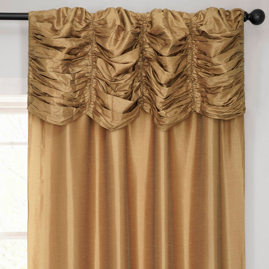 Flax Gold Ruched Vintage Textured Faux Dupioni Silk Curtain