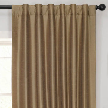 Flax Gold Vintage Textured Faux Dupioni Silk Room Darkening Curtain