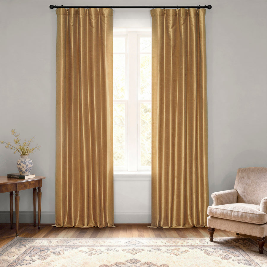 Flax Gold Vintage Textured Faux Dupioni Silk Curtain