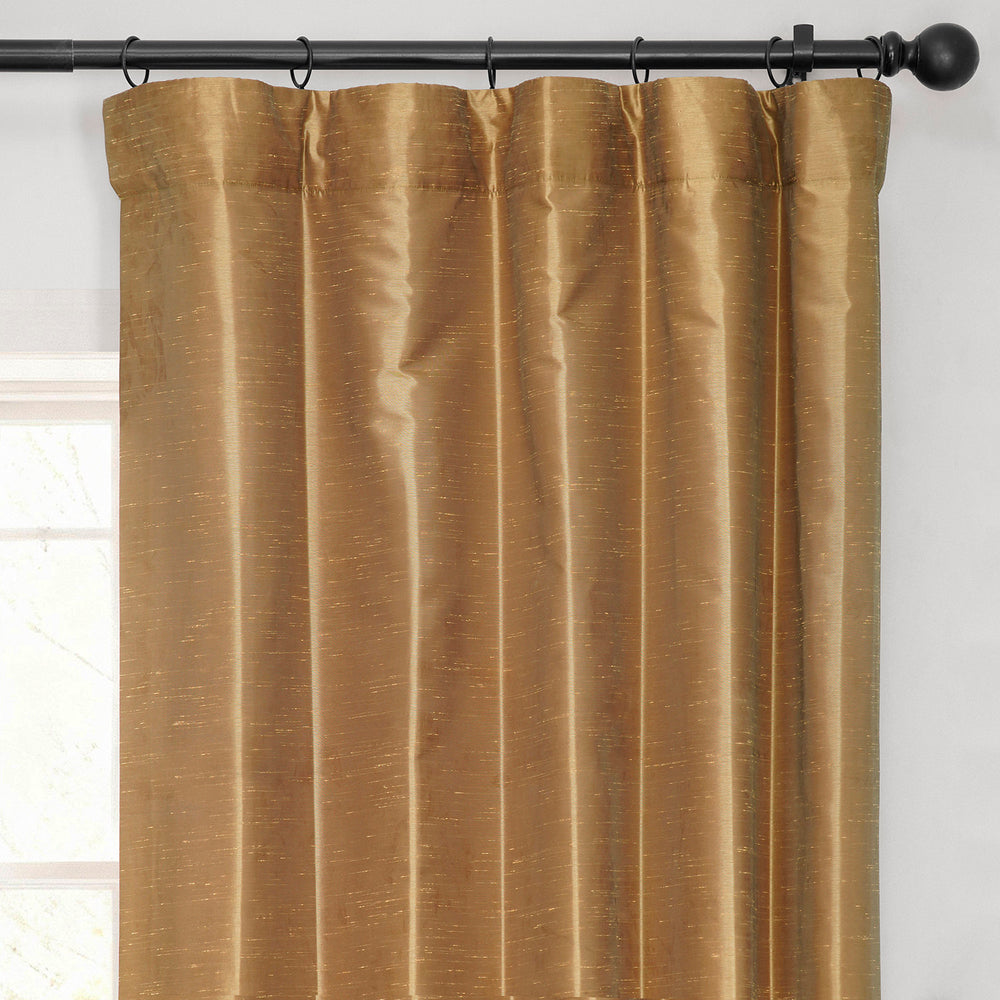 Flax Gold Vintage Textured Faux Dupioni Silk Curtain