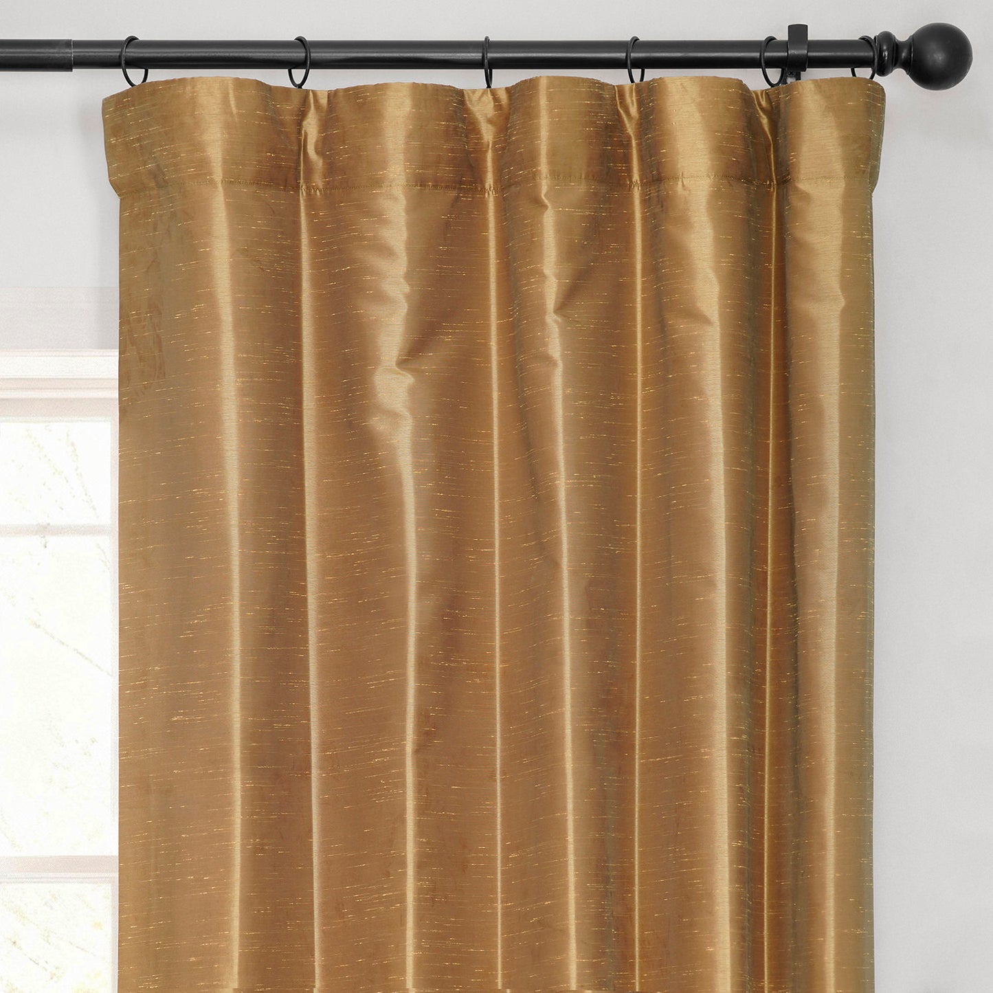 Flax Gold Vintage Textured Faux Dupioni Silk Curtain