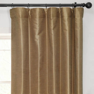 Flax Gold Vintage Textured Faux Dupioni Silk Room Darkening Curtain
