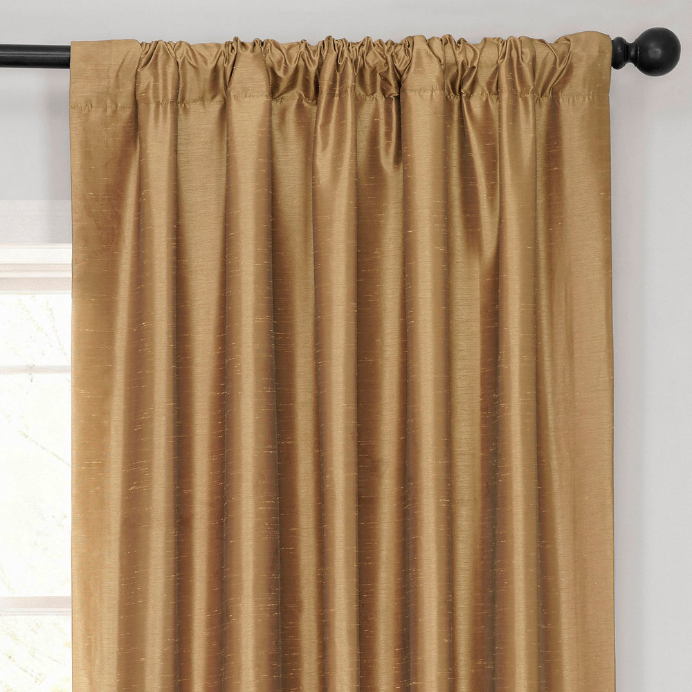 Flax Gold Vintage Textured Faux Dupioni Silk Curtain