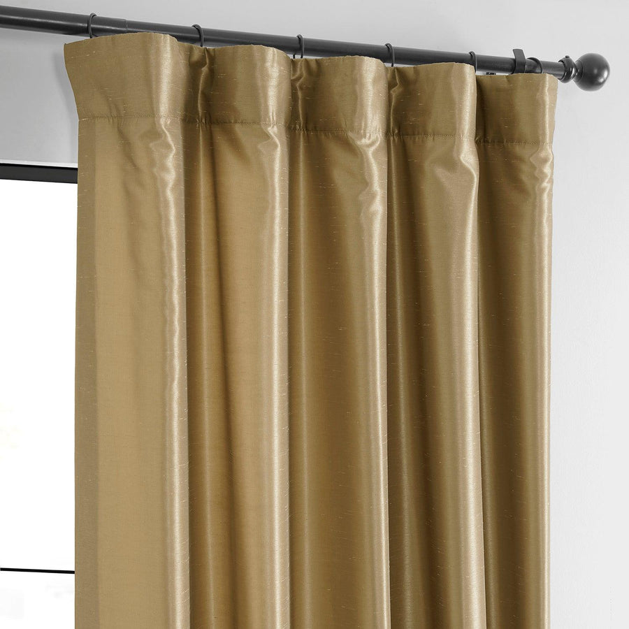 Flax Gold Vintage Textured Faux Dupioni Silk Blackout Curtain - HalfPriceDrapes.com